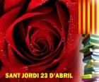 Στις 23 Απριλίου, ημέρα του Αγίου Γεωργίου γιορτάζεται στην Καταλονία, το Φεστιβάλ του Βιβλίου και της Ρόουζ